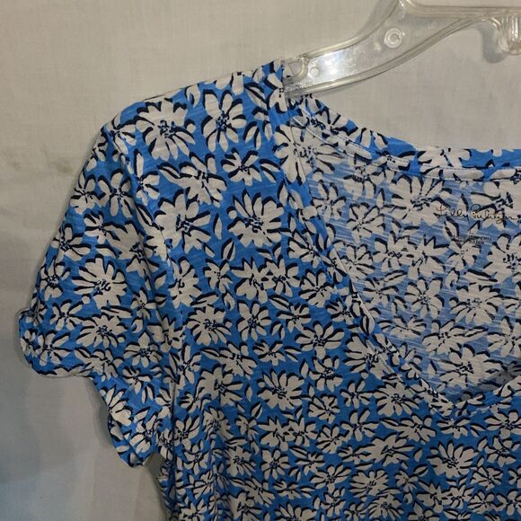 Lilly Pulitzer Womens Activewear Blouse Size Large Blue Floral Athleisure - Picture 5 of 12